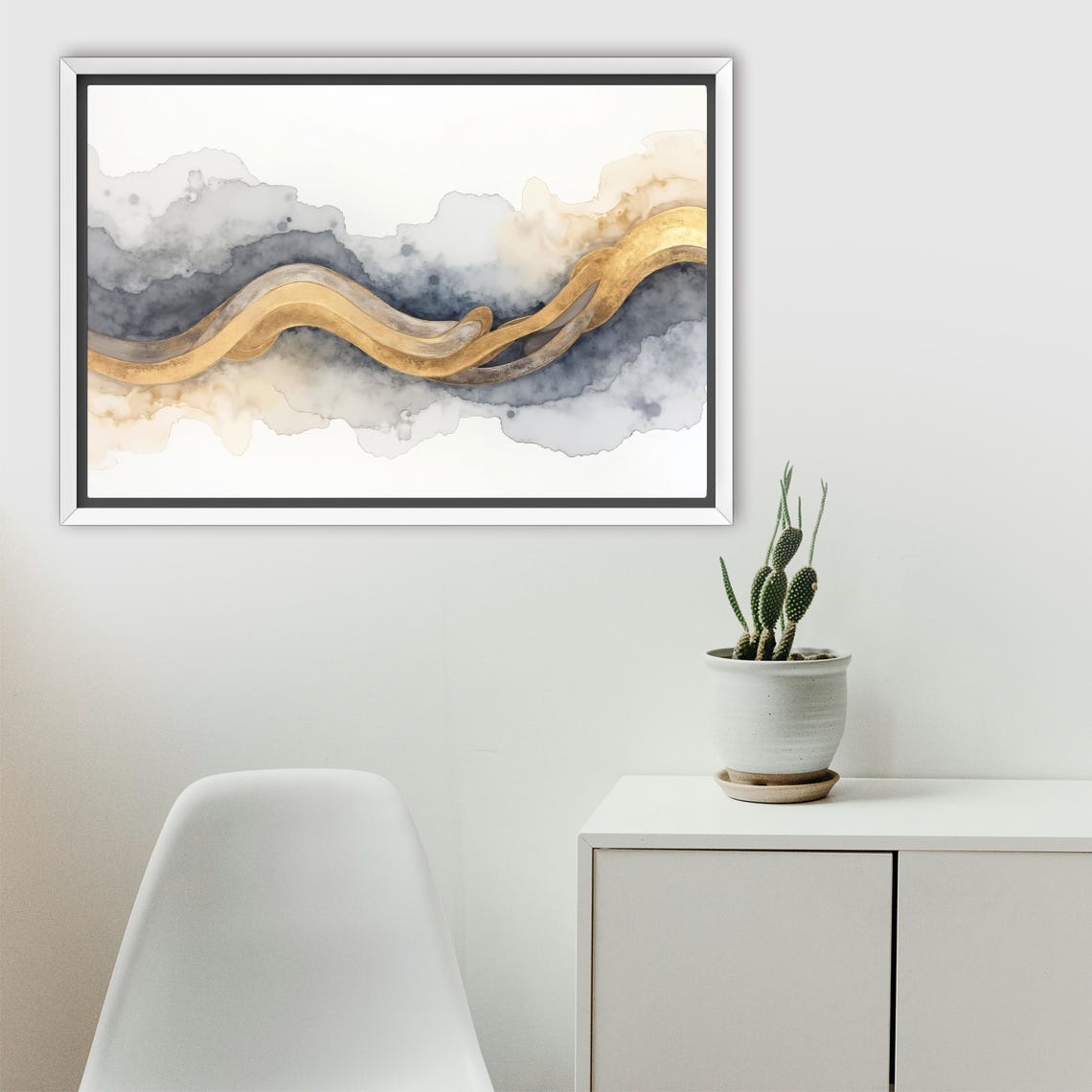 Intertwined Gold And Silver Ribbons On Deep Indigo Abstract Poster - Image 2