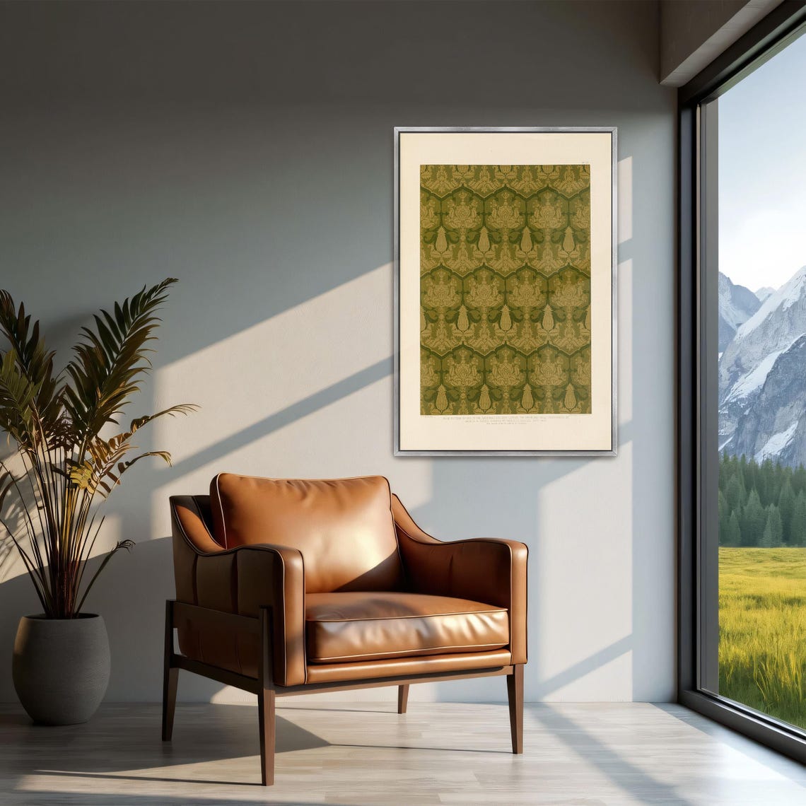 Green And Gold Damask Floral Pattern Renaissance Study Poster - Image 2