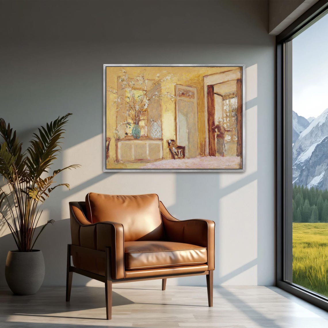 Sunlit Yellow Room Blooming Branches Vintage Interior Poster - Image 3