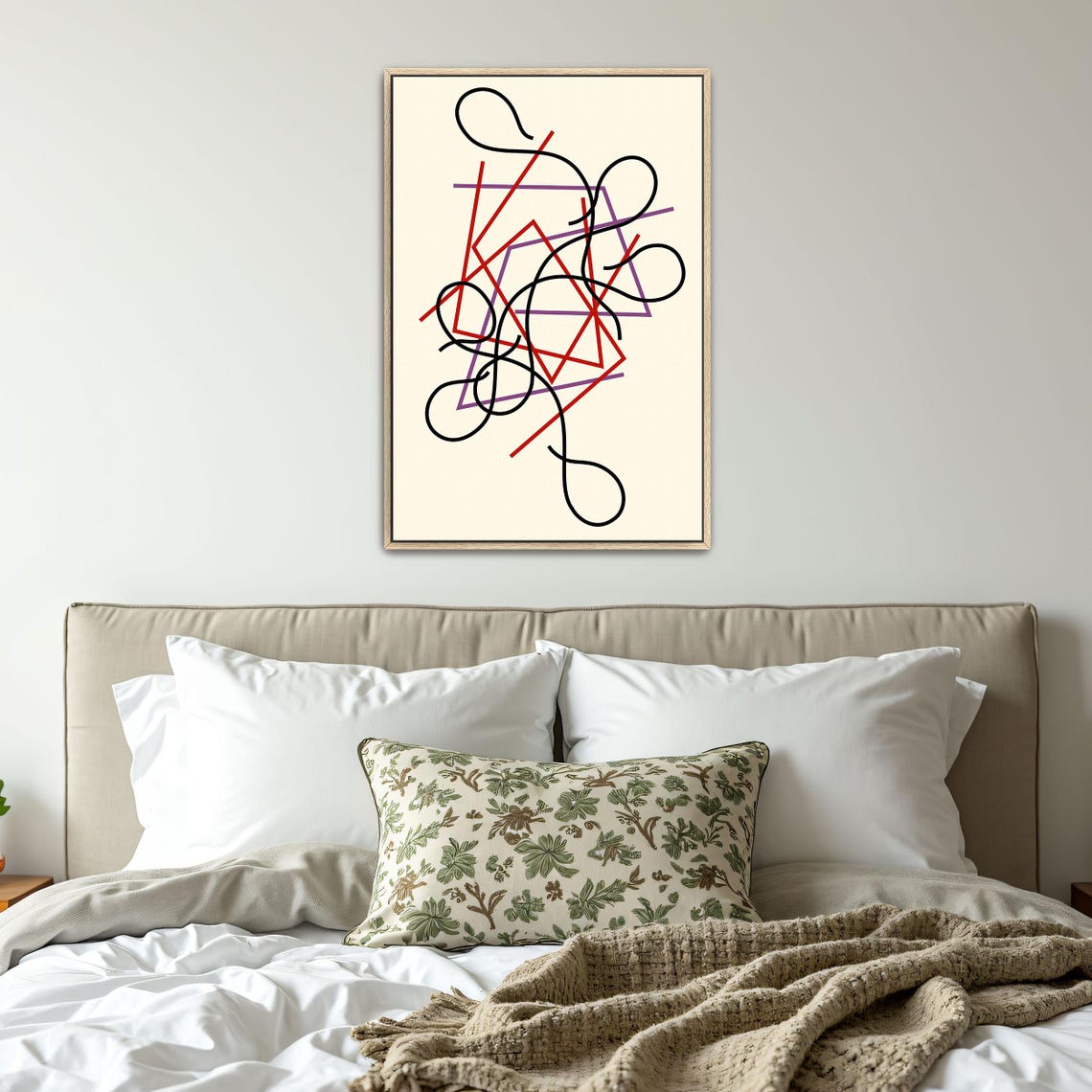 Framed Print Of Abstract Art With Lines And Shapes Geometric Print Black And Red Bedroom Decor Minimalist Illustration - Image 4