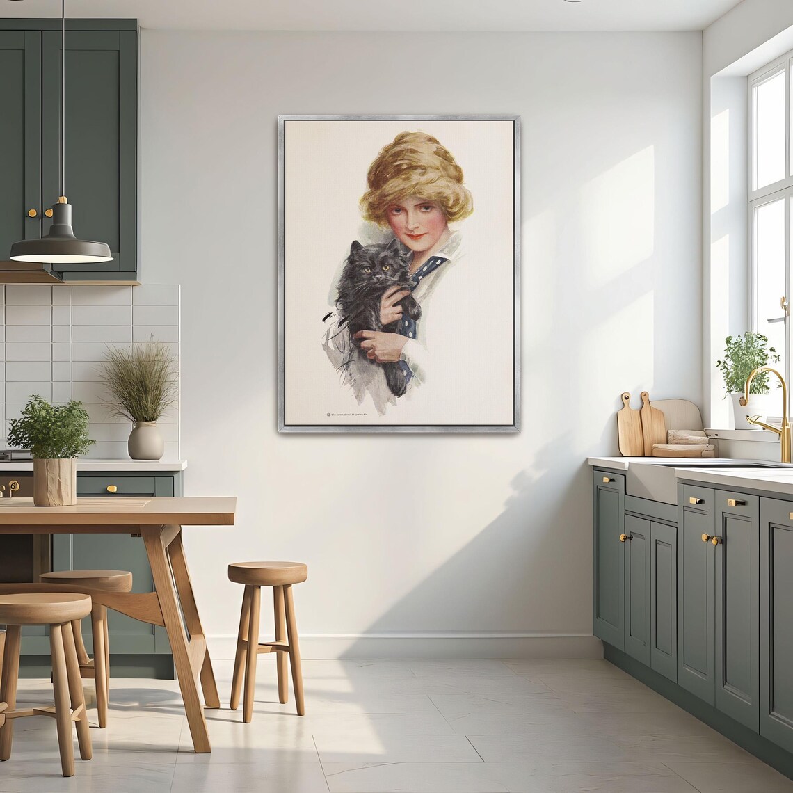 Vintage Illustration Of A Woman Holding A Fluffy Black Cat Print - Image 2