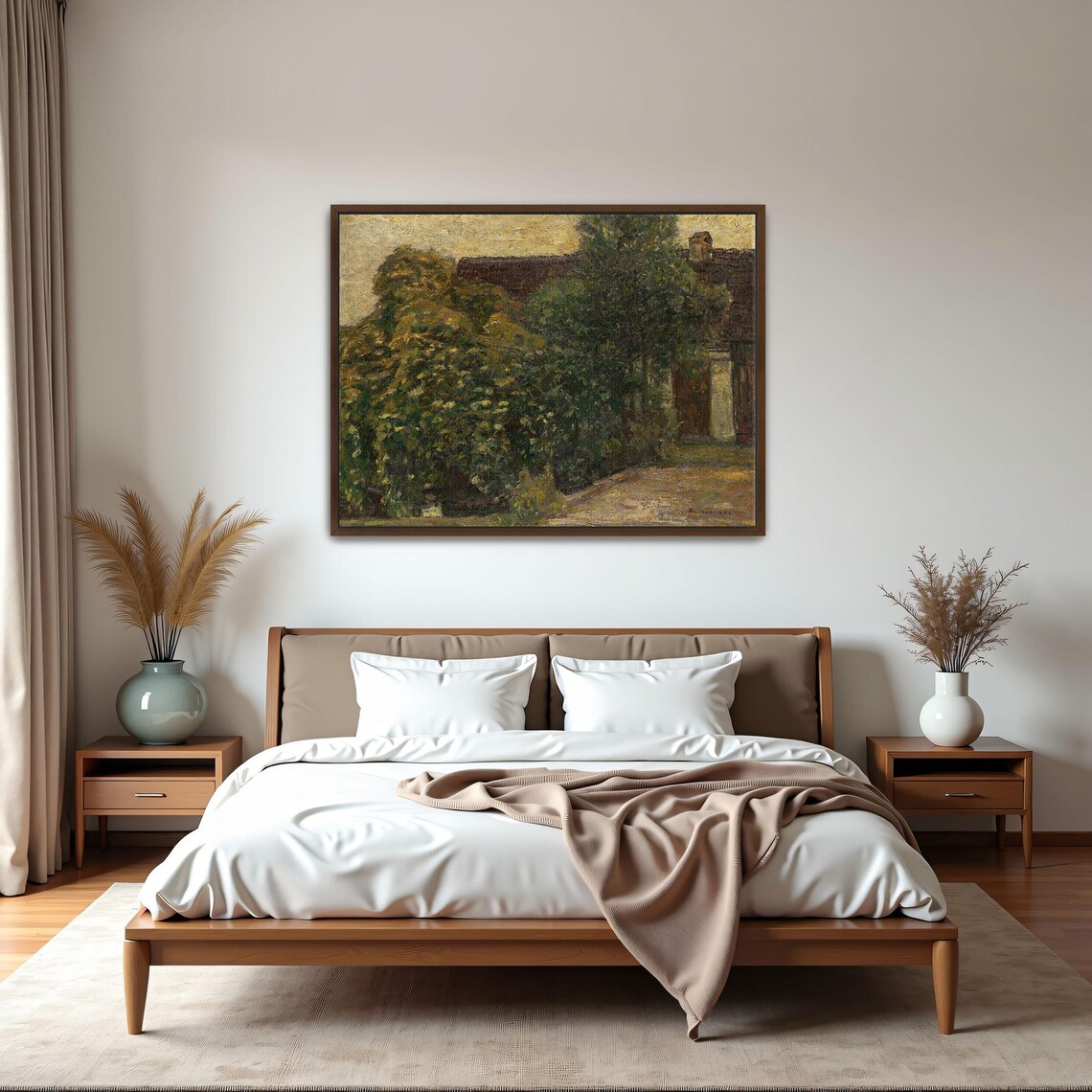 Framed Print Of Trees And A House In A Landscape Landscape Wall Art Green And Brown Entryway Art Print Rustic Oil Painting - Image 5