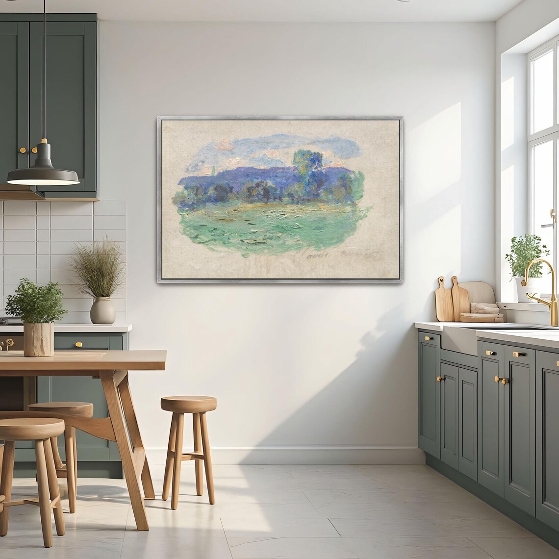 Claude Monet Framed Print Impressionist Landscape Painting Of Trees Landscape Wall Art Blue And Green Bedroom Artwork - Image 2