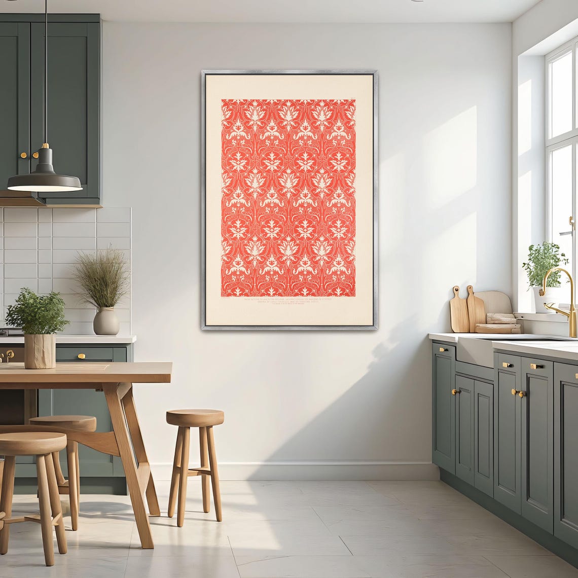 Red And White Floral Damask Pattern Renaissance Study Poster - Image 2