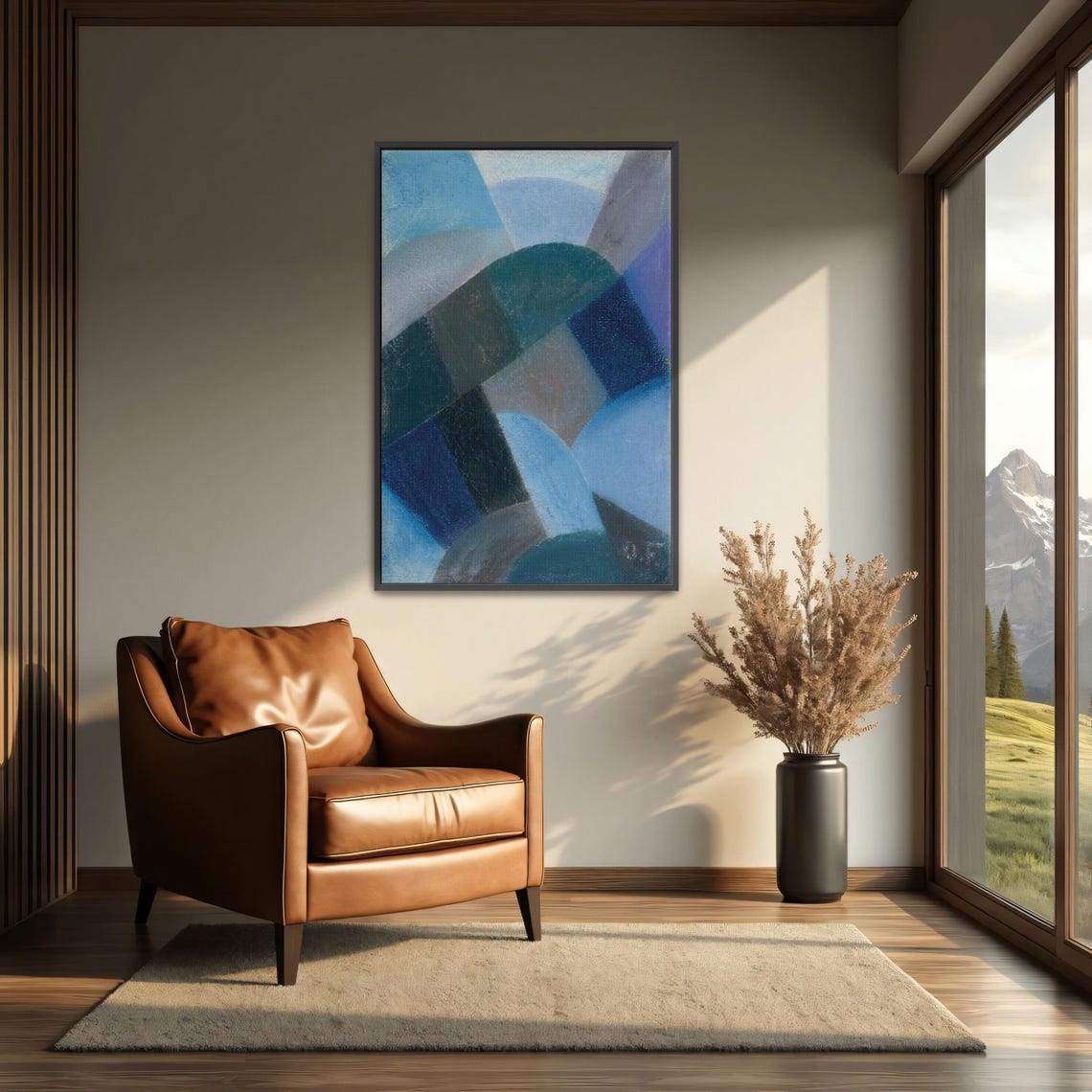 Abstract Geometric Composition In Deep Blue And Teal Tones Print - Image 3