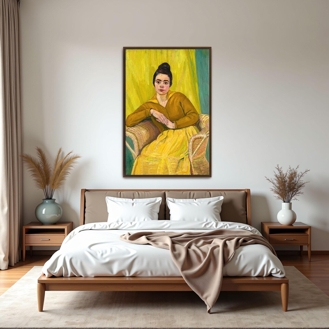 Woman In Yellow Dress Seated In Wicker Chair Expressionist Art Poster - Image 5