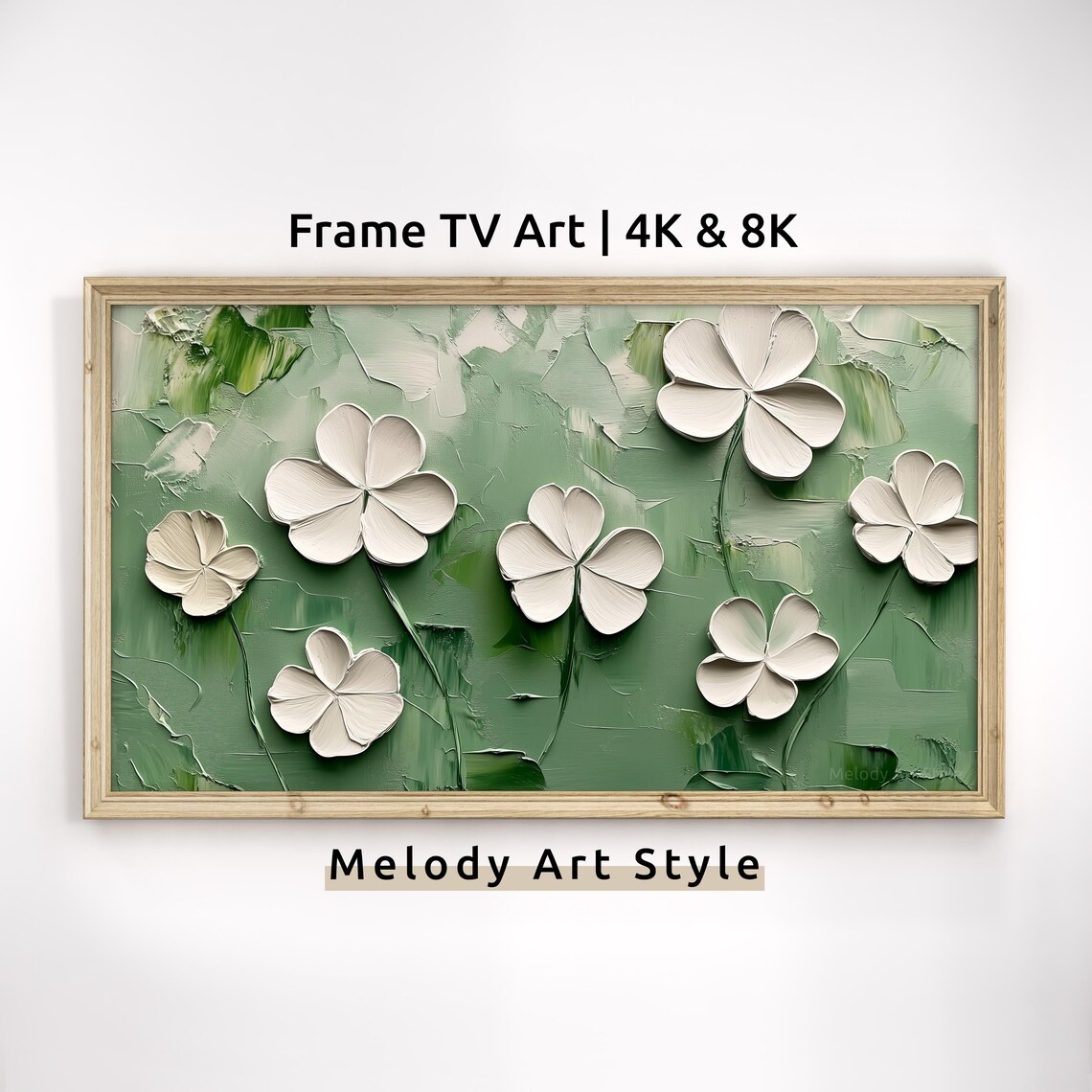 White Clover Flowers Green Impasto Texture St Patricks Day Art Poster