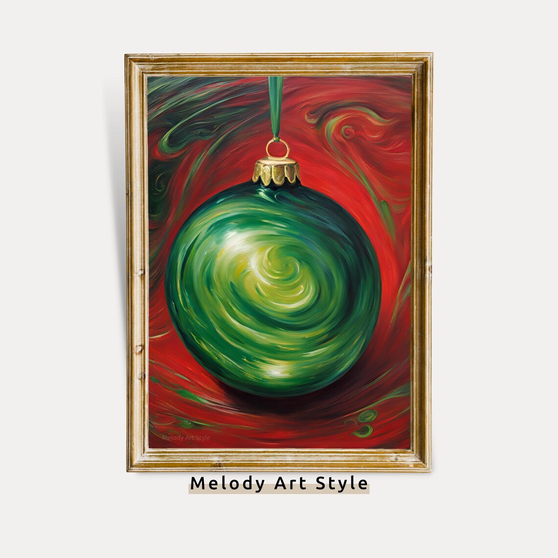 Green Christmas Bauble Swirl Red Festive Abstract Ornament Poster