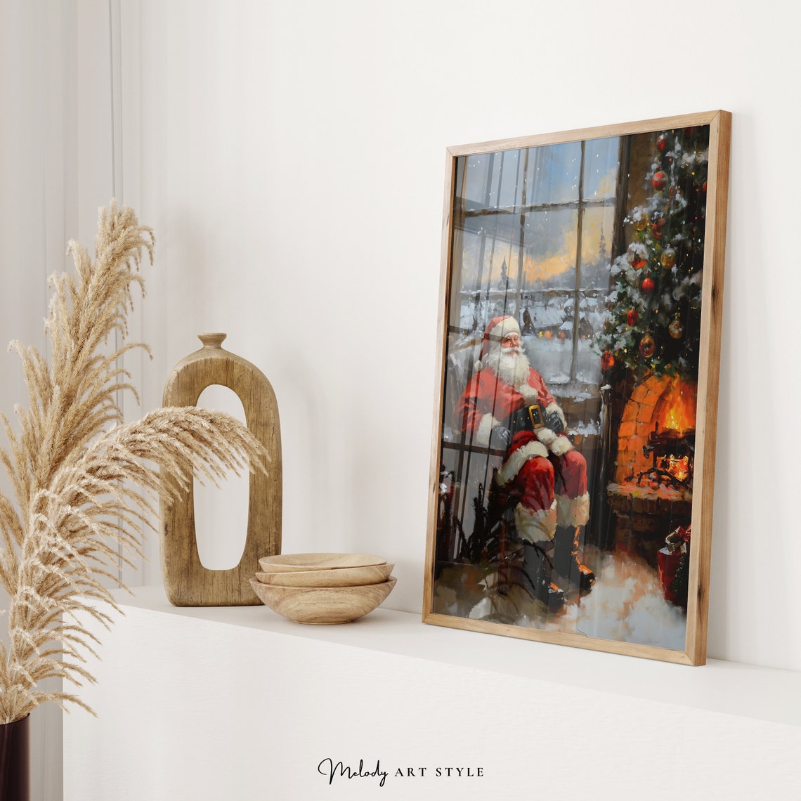 Santa Claus Sleeping By Fireplace Cozy Christmas Tree Holiday Poster - Image 2