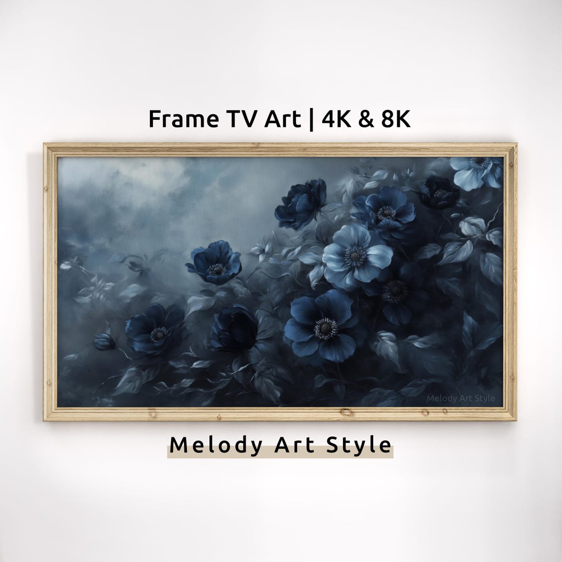Moody Navy Blue Floral Still Life Dark Academia Flower Art Poster