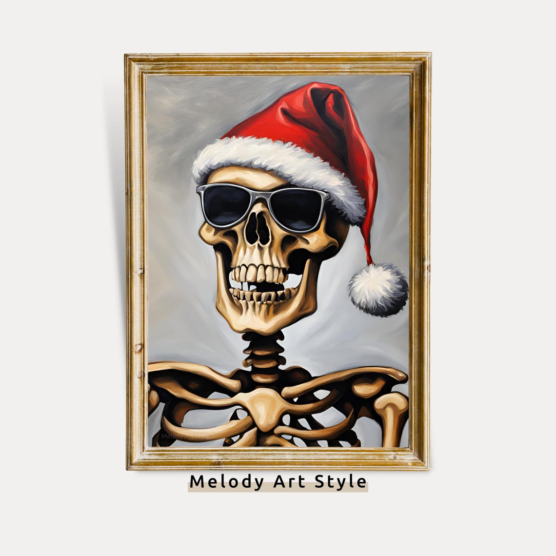 Cool Skeleton Santa Hat Sunglasses Funny Gothic Holiday Poster