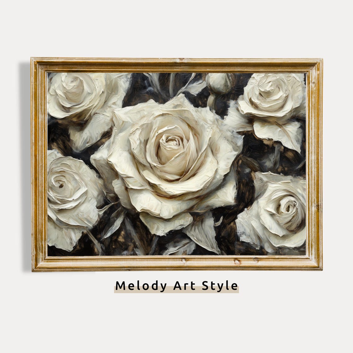 White Rose Painting Moody Floral Wall Art Neutral Flower Print Dark Academia Botanical Decor Vintage Painting P371