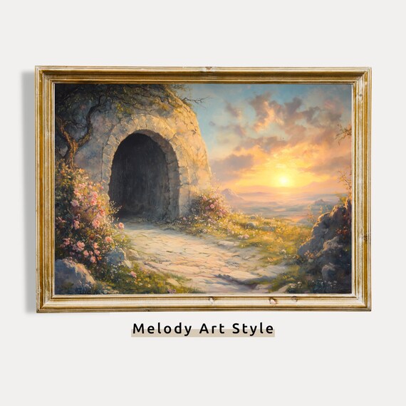 Empty Tomb at Sunrise Easter Resurrection Christian Art Poster