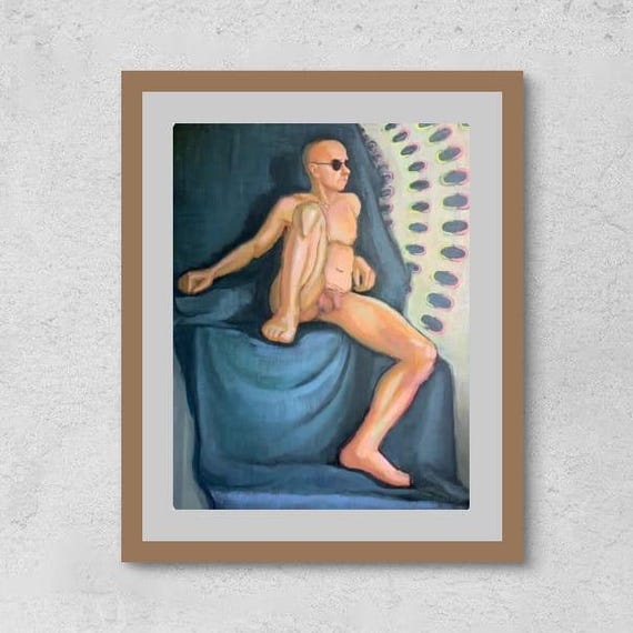 Original Nude Oil Painting Male Figurative Art Reclining Figure Contemporary Wall 64x47cm One Of A Kind Artwork