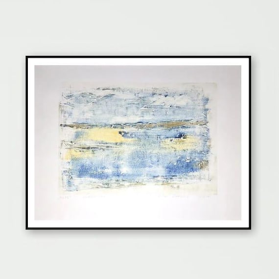 Blue And Gold Abstract Horizon Seascape Textured Modern Art Print