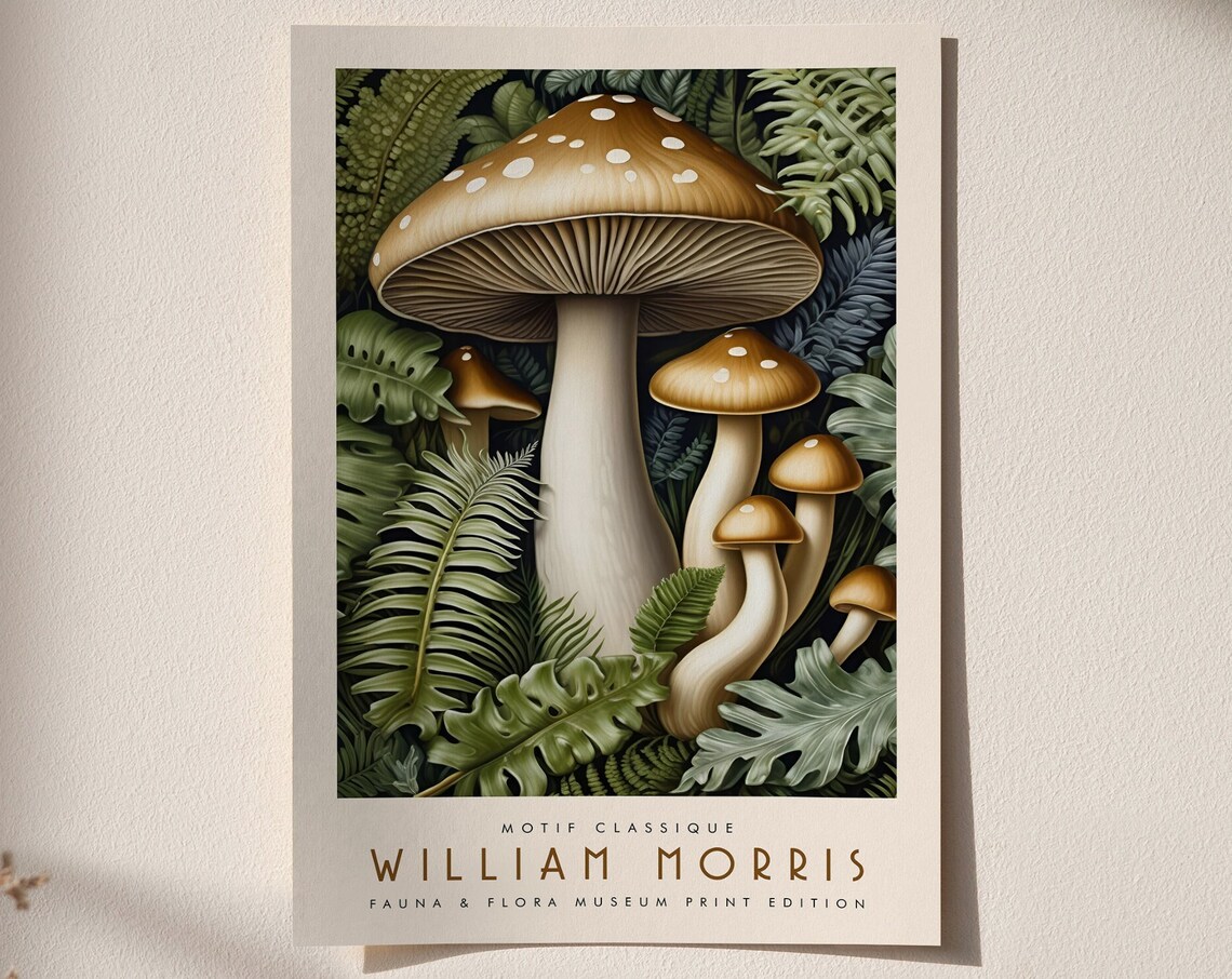 William Morris Motif Classique Mushroom Fern Woodland Art Poster - Image 6