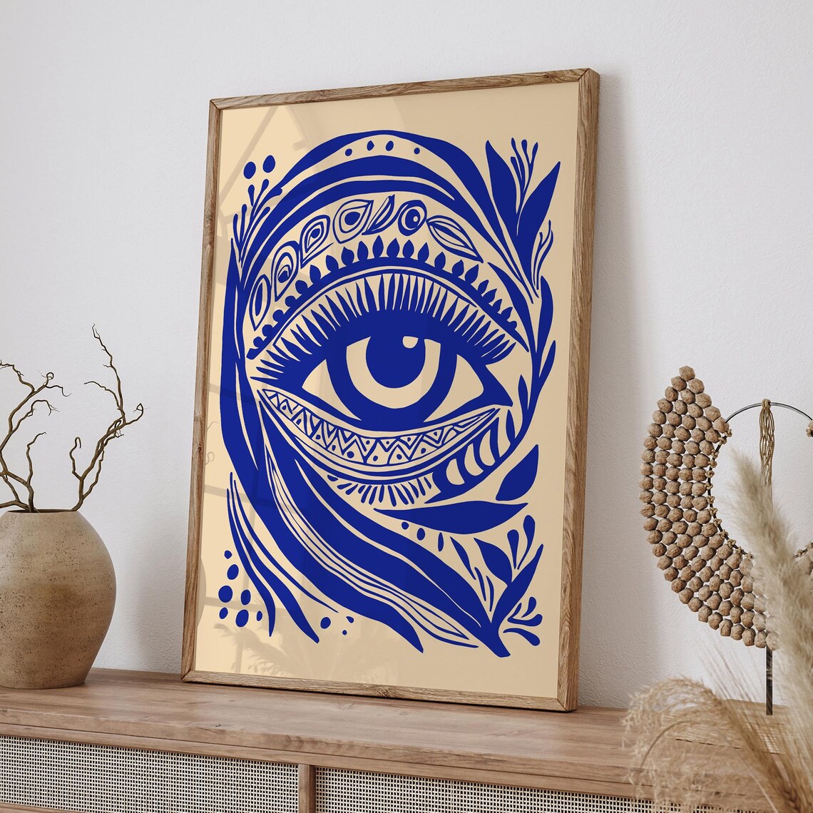 Blue Bohemian Eye Abstract Linocut Style Bold Spiritual Print - Image 6