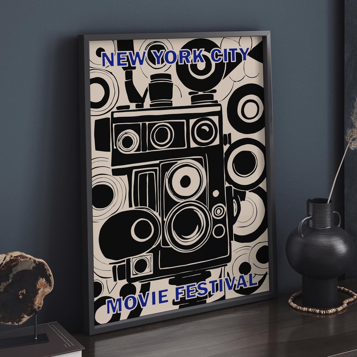 Movie Festival Poster Nyc Film Festival Print Giclee Reproduction Movie Art Print Retro Film Festival Airbnb Wall Decor Black Beige - Image 6