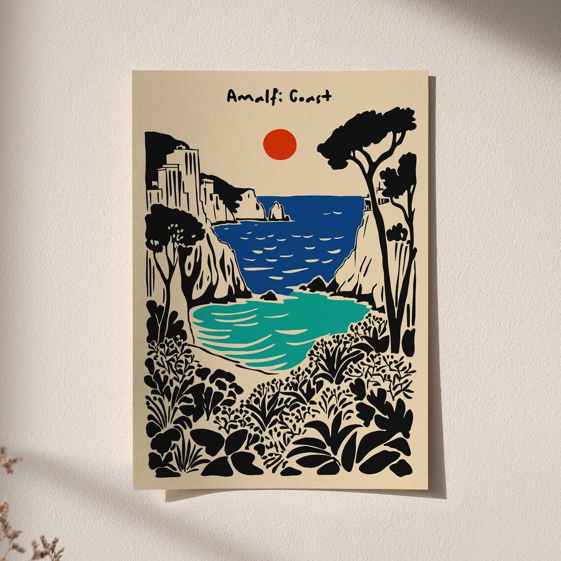 Amalfi Coast Travel Poster Italian Riviera Wall Art Retro Coastal Print Hotel Room Print Scenic Italy Landscape Beach Vacation Souvenir - Image 3
