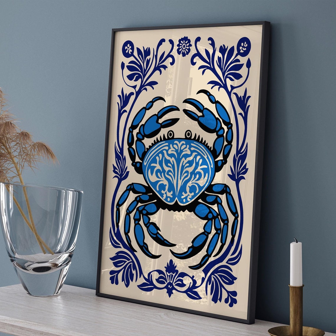 Blue Crab Art Print Nautical Coastal Wall Decor Seafood Illustration Nautical Home Decor Elegant Kitchen Wall Art Bathroom Wall Decor - Image 6