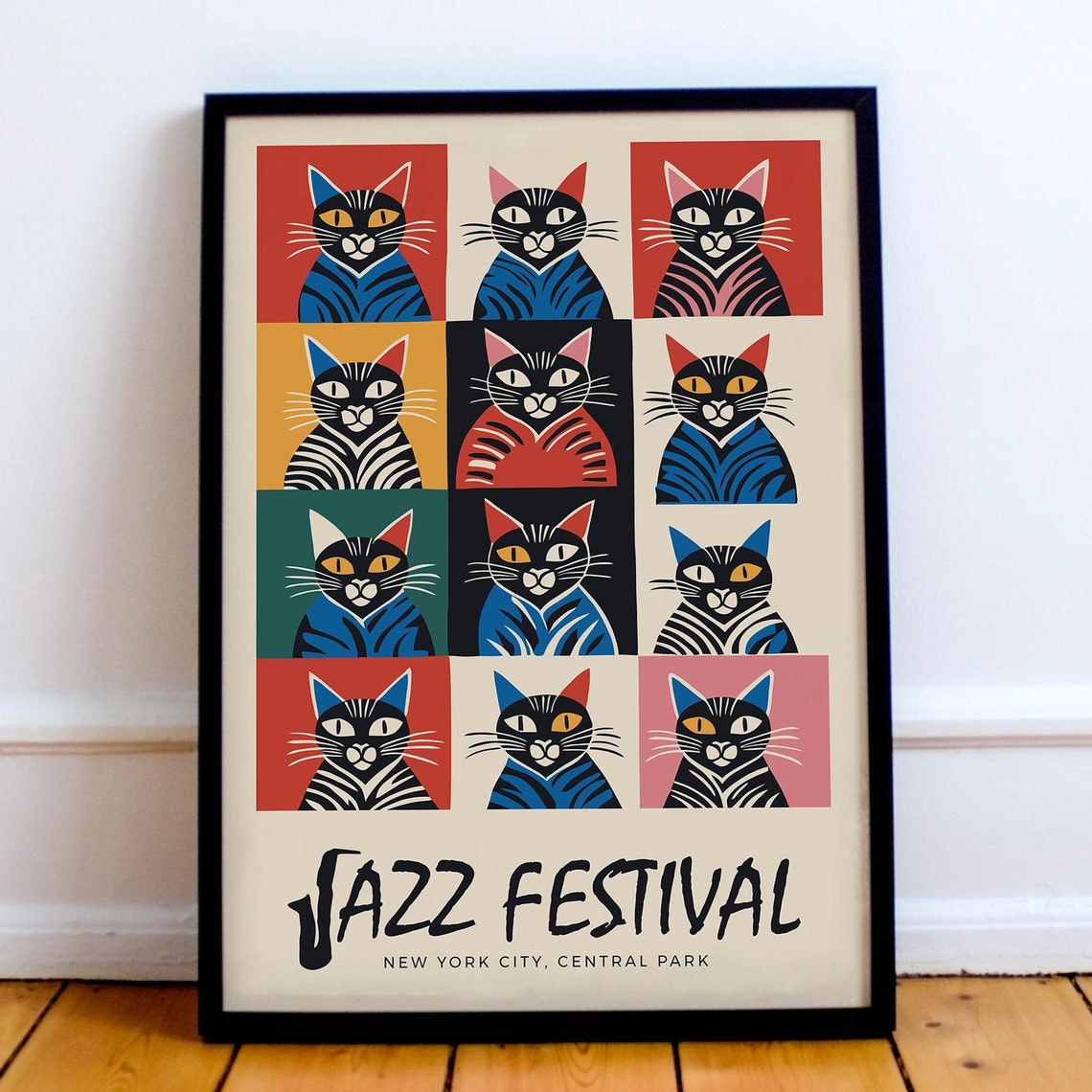 New York City Jazz Music Festival Print Central Park Cats Poster Music Festival Wall Art Gift Idea For Cat Owners Funny Animal Print - Image 6