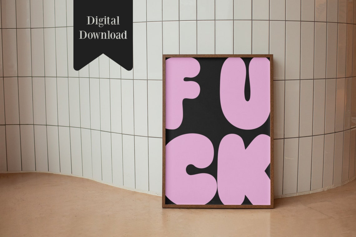 Fuck Funny Retro Bubble Letters Pink Black Typography Poster