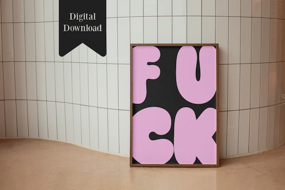 Fck Large Retro Wall Art Funny Wall Art Purple Black Retro Decor Colorful Large Quirky Poster Prints