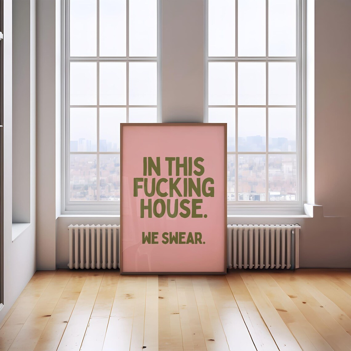 In This House We Swear Funny Sarcastic Typography Poster In Pink Green Art - Image 3