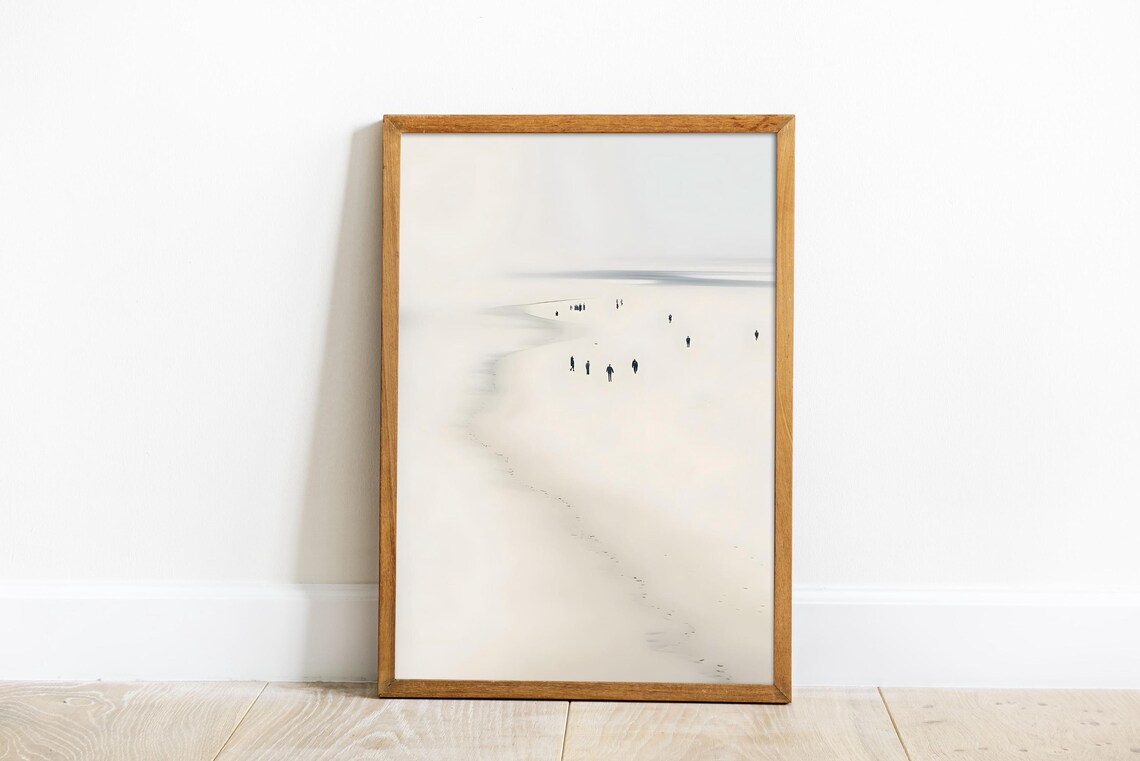 Minimalist Beach Mist Coastal Photography Poster In Neutral White Sand Art