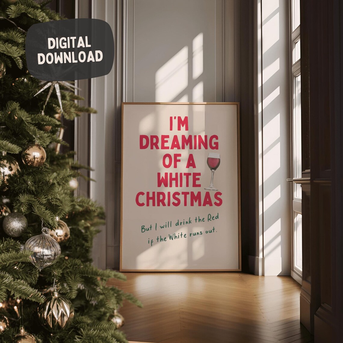 I'm Dreaming Of A White Christmas Wine Pun Funny Holiday Poster
