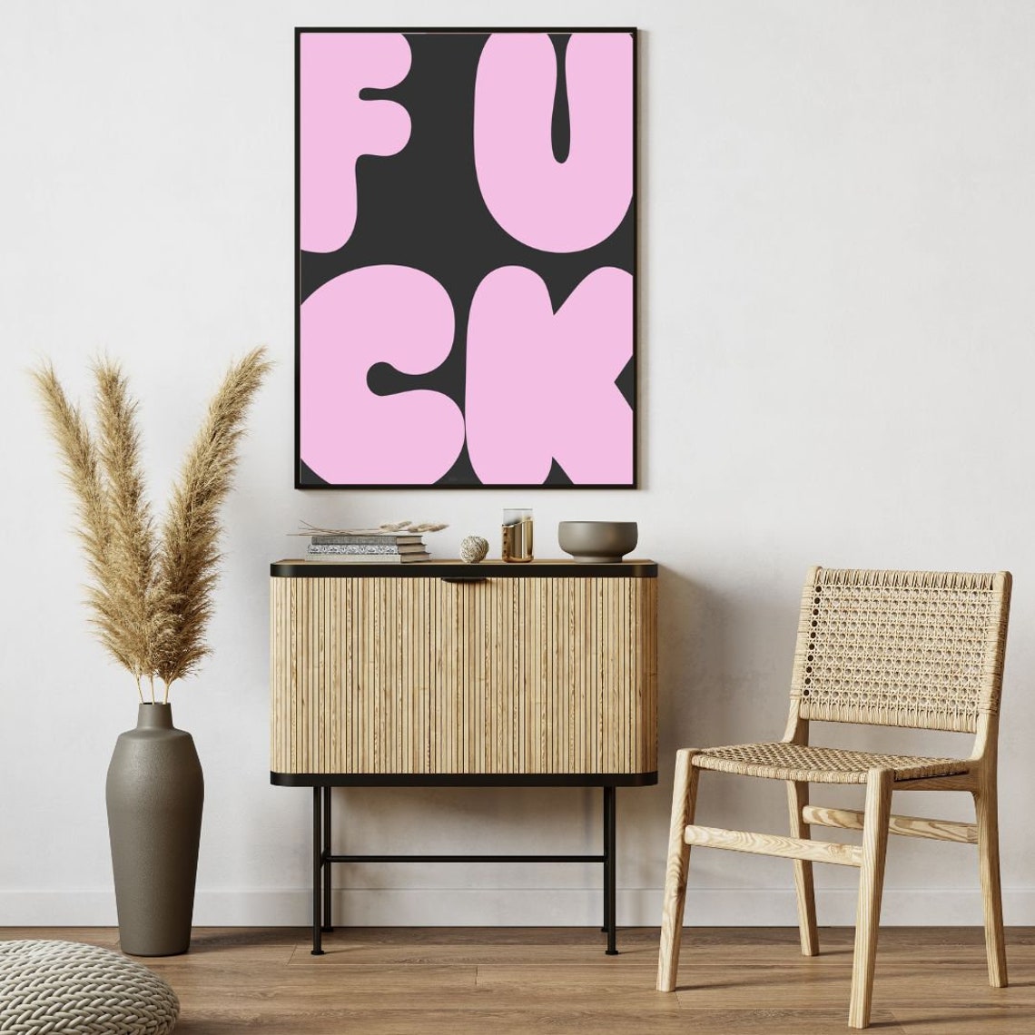 Fuck Bold Retro Bubble Letters Pink Green Retro Typography Poster - Image 3
