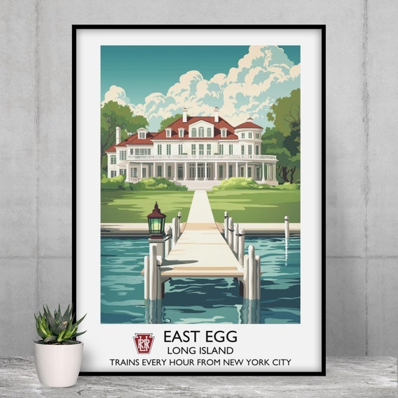 East Egg The Great Gatsby F Scott Fitzgerald Vintage Style Travel Poster Long Island Classic Literature Art Deco