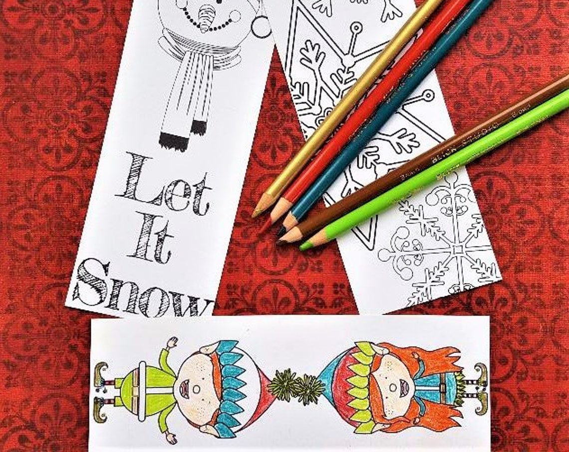 Christmas Coloring Bookmarks Snowman Elf Snowflake Kids Craft