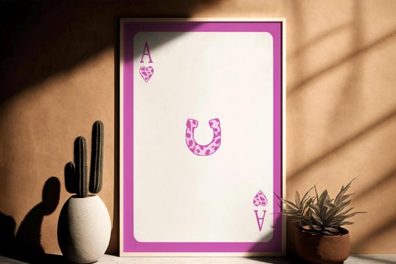 Pink Ace Of Hearts Wall Art Print Cheetah Retro Trendy Western Playing Card Poster Poker
