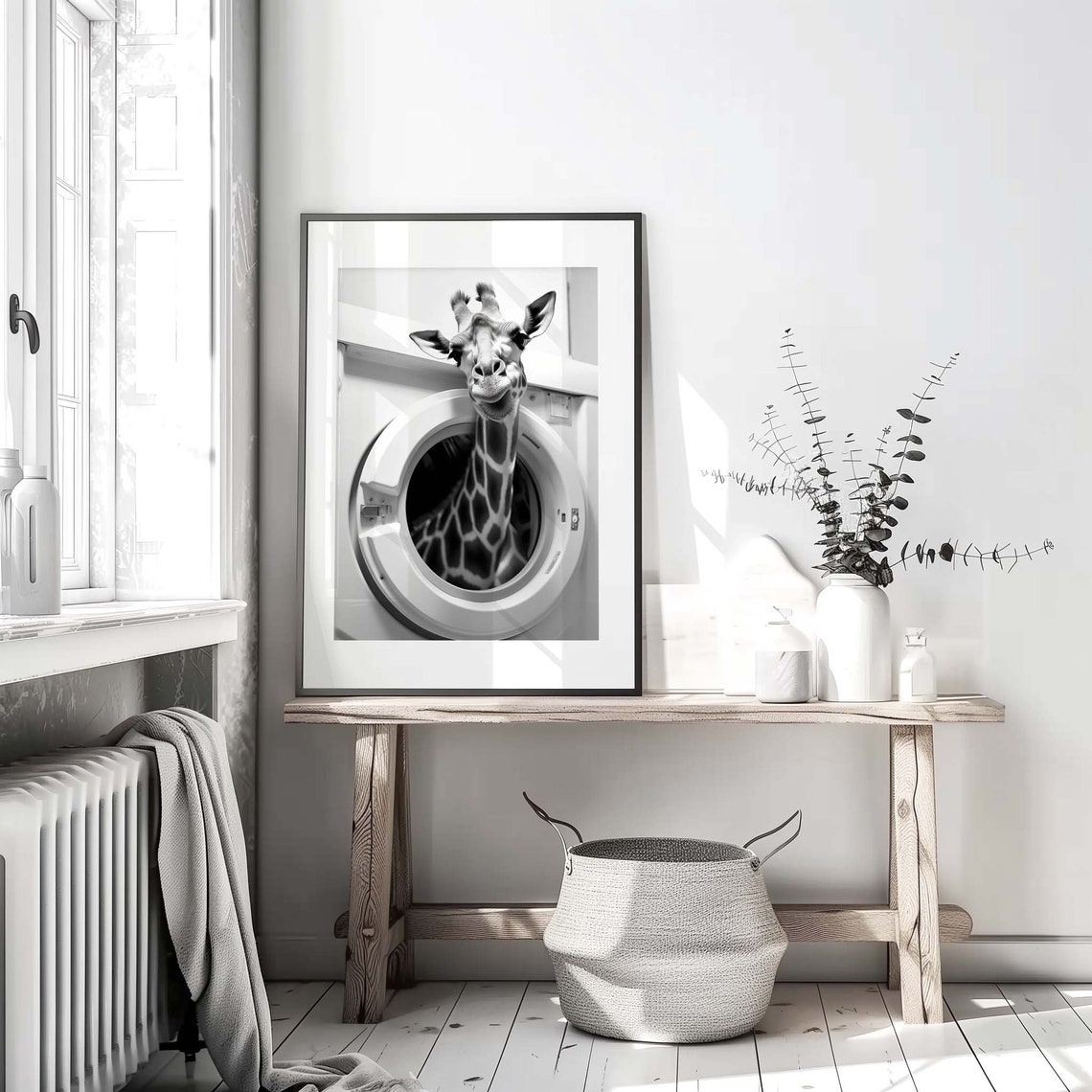 Giraffe Popping Head Out Of Washing Machine Funny Photo Poster - Image 2