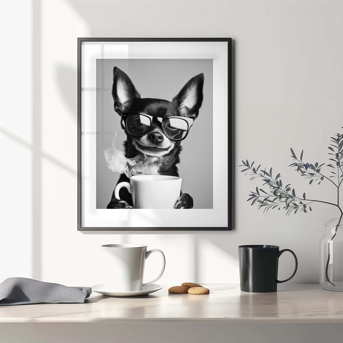 Chihuahua Coffee Poster, Black and White Bar Decor - Image 2