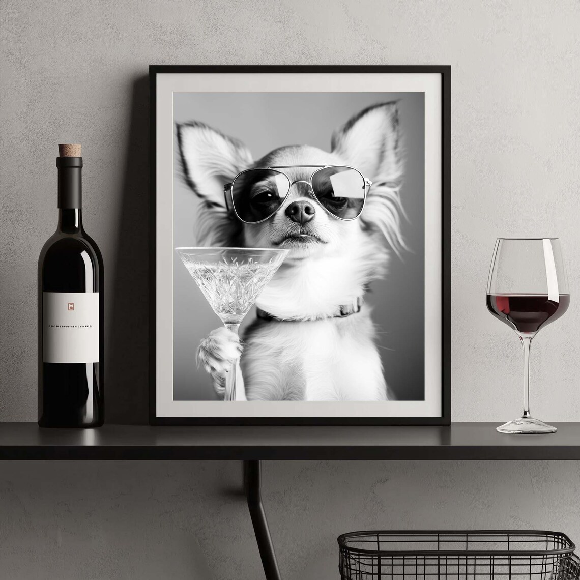 Chihuahua Cocktail Wall Art, Black And White Art Print - Image 2