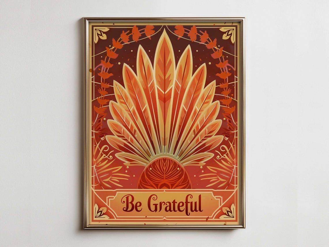 Be Grateful Autumn Sunburst Orange Vintage Fall Holiday Poster