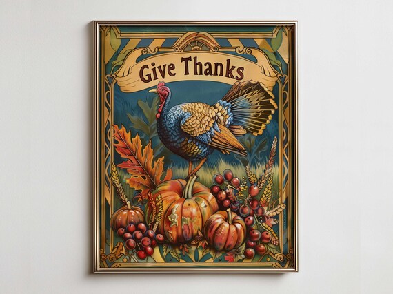 Colorful Thanksgiving Art Vintage Maximalist Home Decor Farmhouse Wall Rustic French Country Cozy Cottage Core