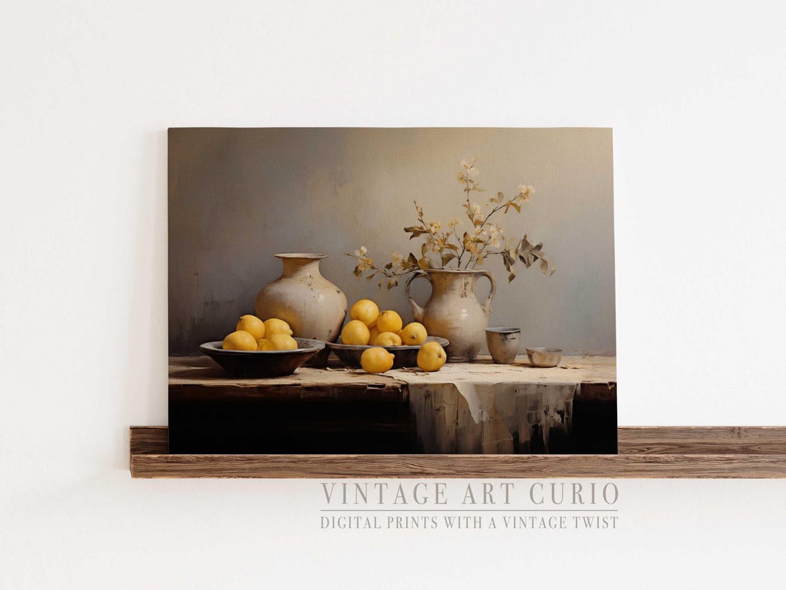 Rustic Lemon Still Life Farmhouse Kitchen Vintage Decor Art Print