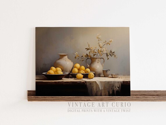 Rustic Lemon Still Life Farmhouse Kitchen Vintage Decor Art Print