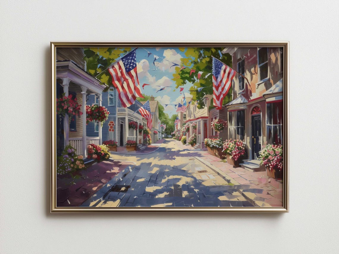 Vintage Americana Flag Print 4th Of July Colonial Decor
