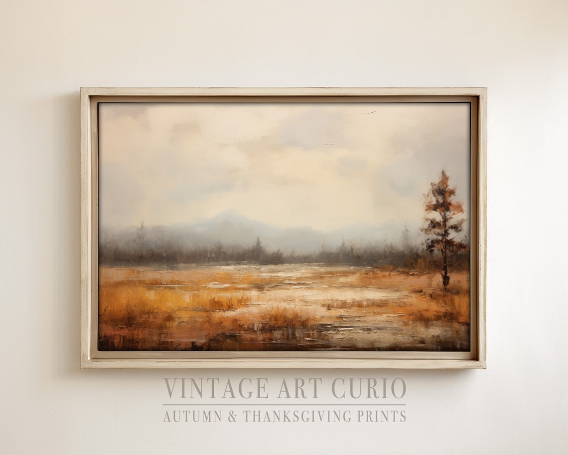 Warm Autumn Landscape Painting Vintage Rustic Fall Art Print Country Decor