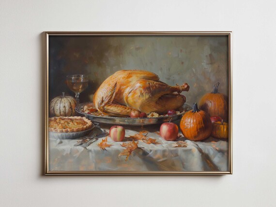 Autumn Thanksgiving Still Life Farmhouse Wall Art Vintage French Country Kitchen For Fall Decor Maximalist With Vibe