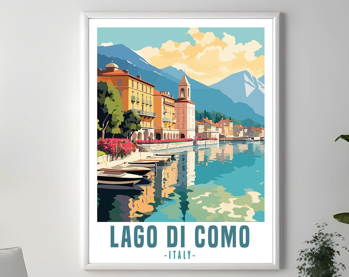 Lago di Como Italy Alpine Lakeside Village Mountain Travel Poster