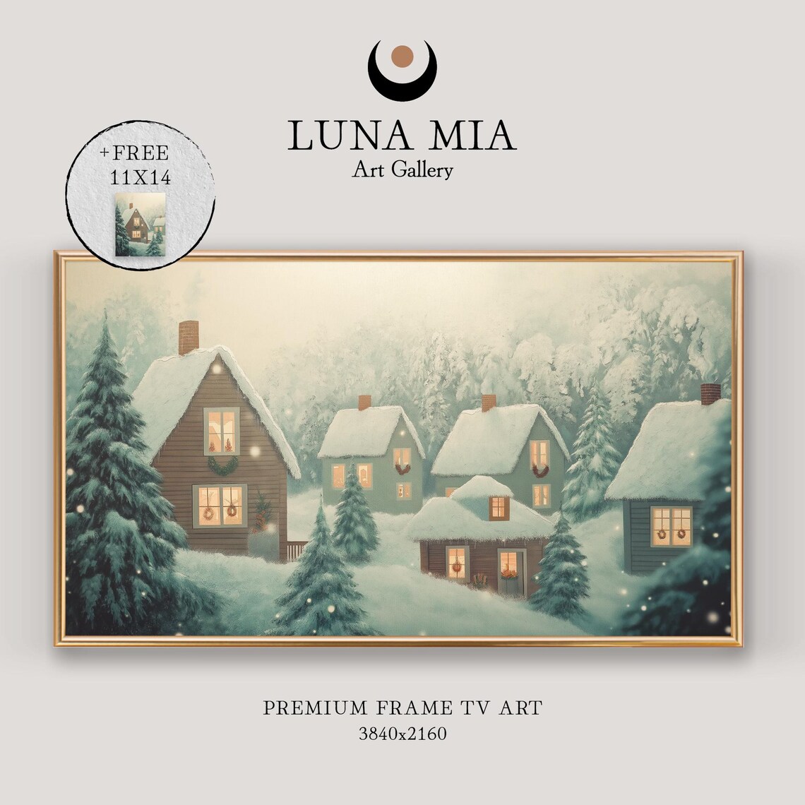 Cozy Snowy Christmas Village Houses Festive Winter Scene Poster