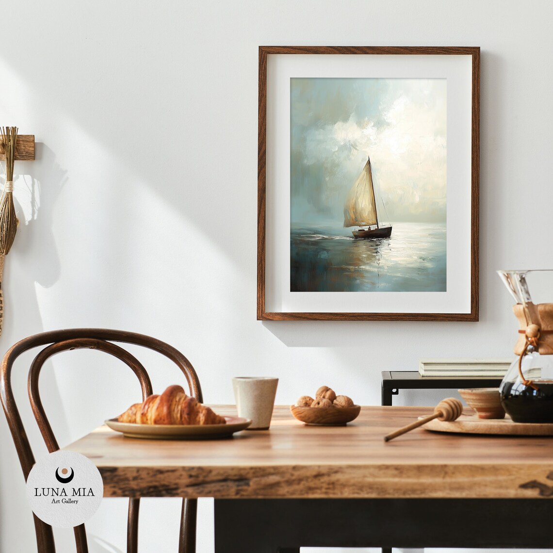 Sailboat On Dreamy Teal Sea Impressionist Nautical Painting Wall Poster - Image 4