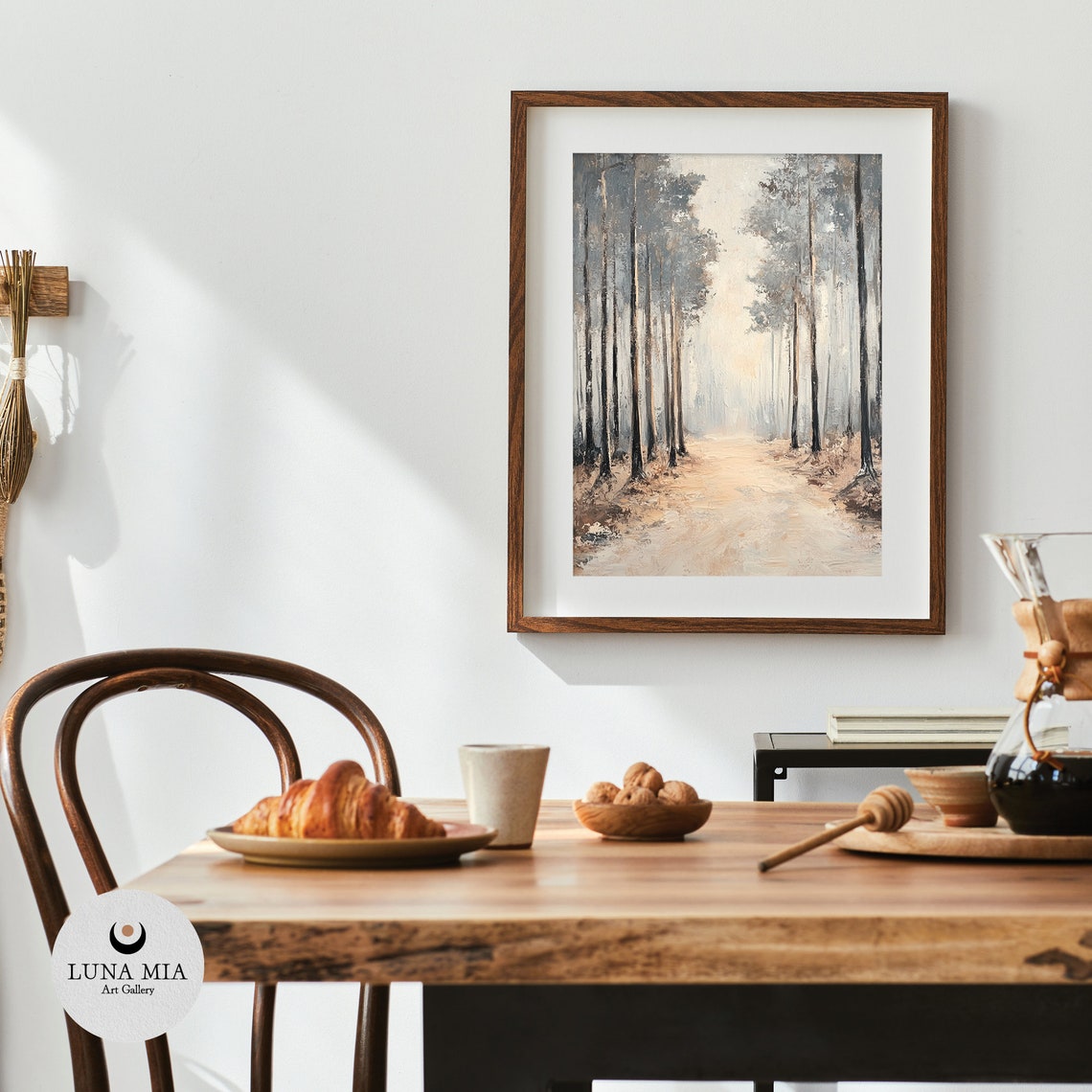 Calm Minimalist Misty Forest Path in Neutral Tones Art Poster - Image 4
