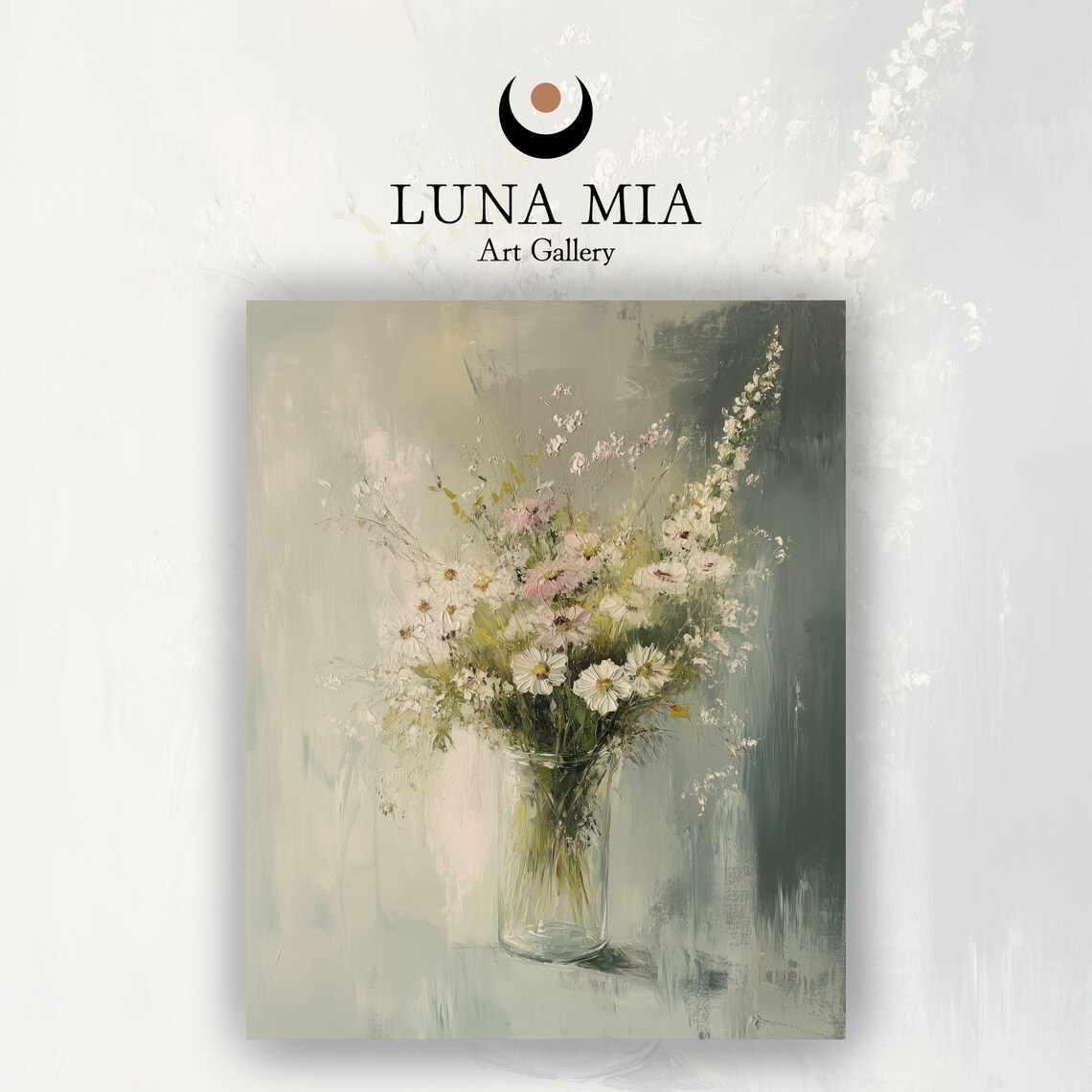 Soft Loose Wildflowers in Clear Glass Vase Muted Sage Art Poster - Image 2