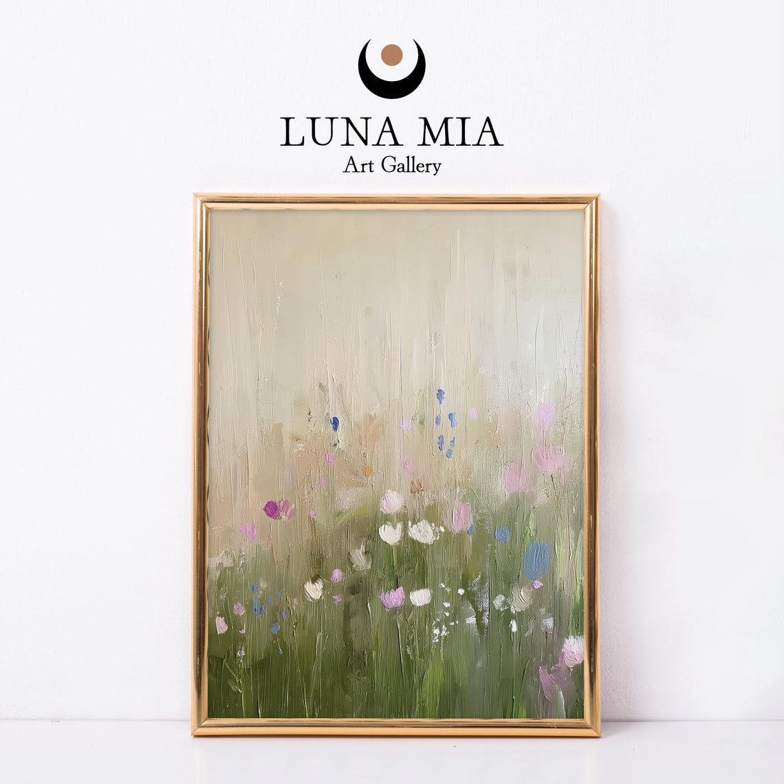 Soft Wildflower Meadow Muted Pastel Sage Green Oil Art Wall Print